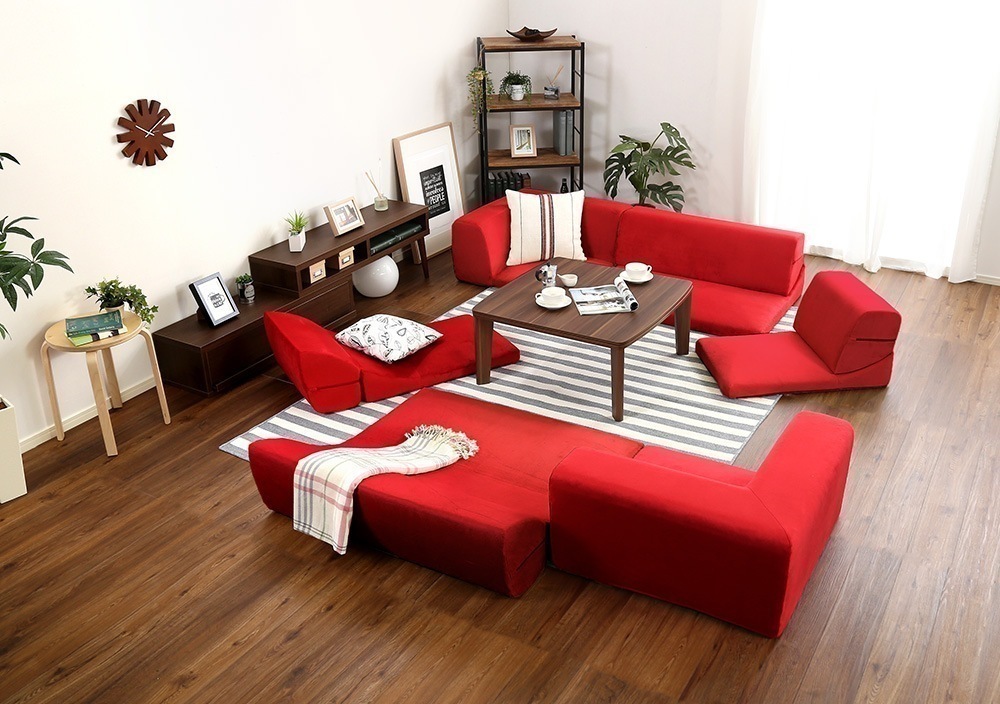 ローソファ 6人掛け フロアマット 起毛ファブリック こたつ対応 座椅子 六人用 6人用 ソファー 六人掛け 日本製 完成品