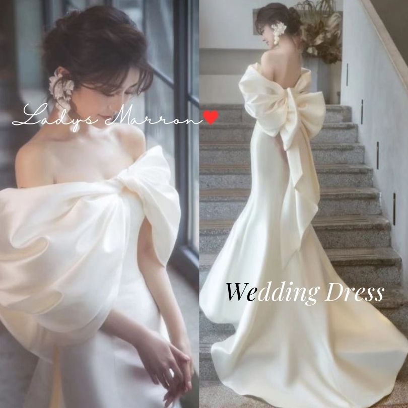 ウェディングドレス マーメイド 白 花嫁 前撮りドレス かわいい 花嫁二次会ドレス フォトウェディング 二次会ドレス 韓国 無地 オフショルダー 春 夏 秋 冬 ロング丈 可愛い 前撮り 後撮り 結婚