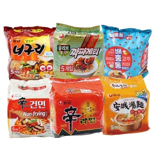 辛ラーメン+辛ラーメン乾麺+安城湯麺+タヌキ+チャパゲティ+ベホンドン各マルチパック1パックずつ（計29袋）