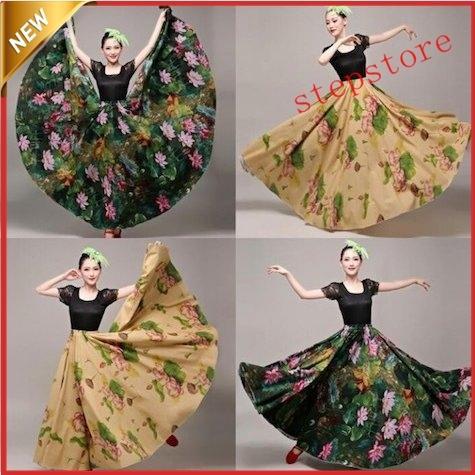 レディース 社交ダンス スカート ボトムス 花柄エスニック 古典楽器演奏服 360~720度裾周り ステージ舞台演出服 ダンス衣装 トップス追加可時間限定