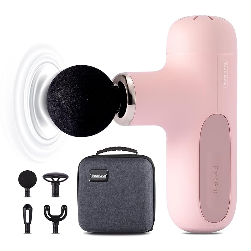 Techlove CuteX リラクゼーション器 軽量415g 5段階強度調整 強力振動 4時間連続使用 小型 ミニ 静音 4個アタッチメント 収納ケース 日本語取扱説明書付き 一年メーカー保証 誕生