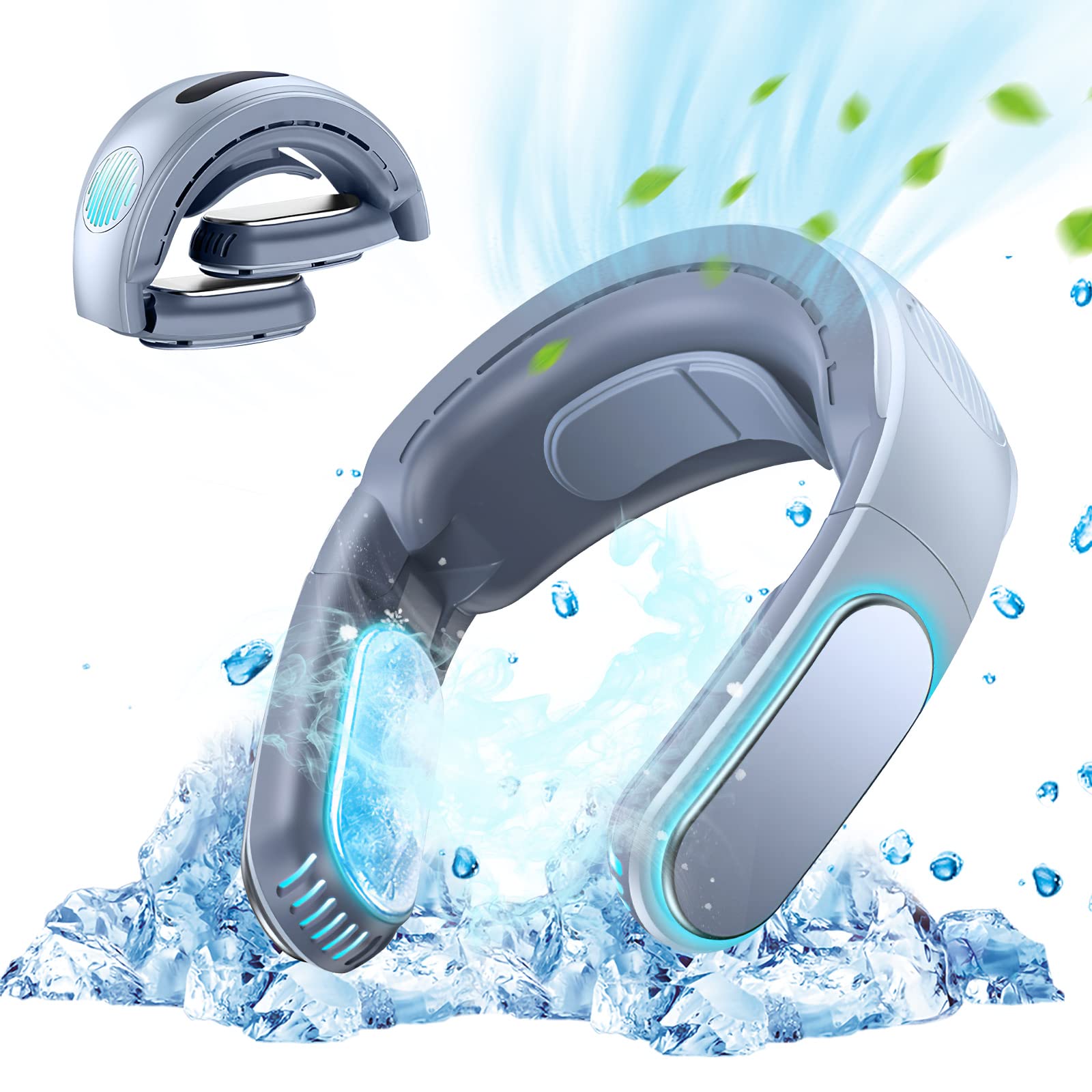 ARZER ネッククーラー 冷却プレート 首掛け扇風機 【2025年夏最前線デザイン・髪巻き込み防止・ 折り畳み式】ネックファン 羽根なし 首掛けファン 3段階冷感＆風量調節 コードレス LEDディス