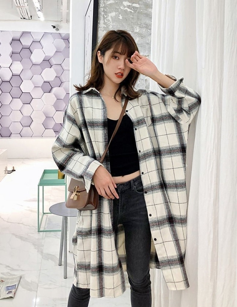 トップス シャツ カーディガン シャツワンピース ロング 長袖 襟付き ワイド 前開き シンプル カジュアル 大人 おしゃれ フォーマル チェック柄 春 秋 冬 レディース お出かけ 休日 旅行