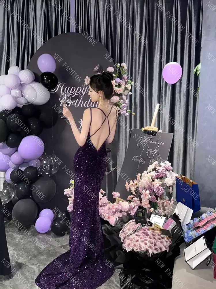 スパゲッティドレス誕生日成人式ドレスエンゲージメント乾杯気質ロングドレスパーティードレスイブニングドレス-99