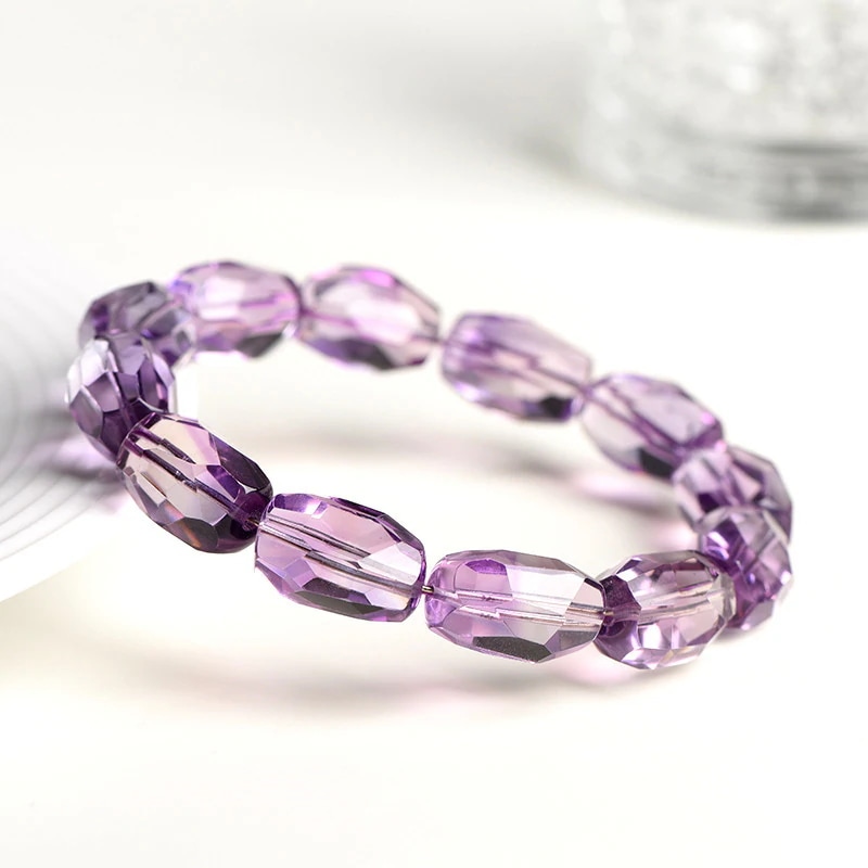 天然水晶 天然2色アメジスト シェイプカット角ブレスレット ピュアボディアメジスト バケットビーズ アメジストブレスレット