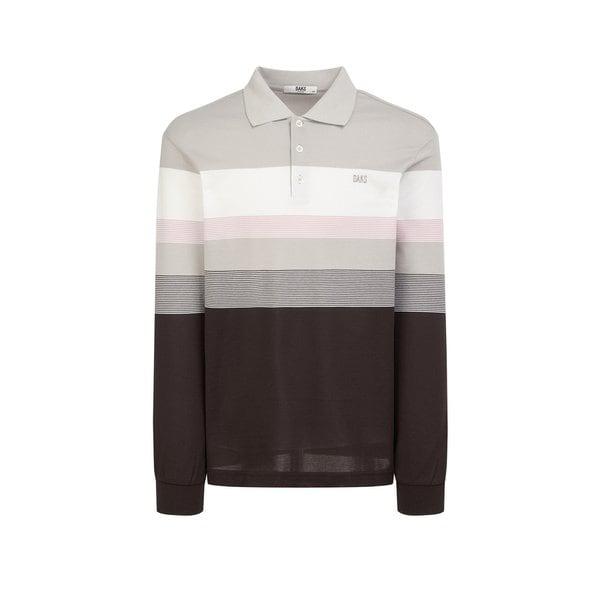 [25SS] [定番商品] ベージュストライプ配色 綿混紡 長袖カラーTシャツ WMTS5AC21I2