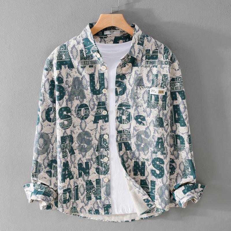 シャツ メンズ 柄シャツ 半袖 トップス カジュアル 総柄 英字 開襟シャツ プリント 大きいサイズ 春 秋服