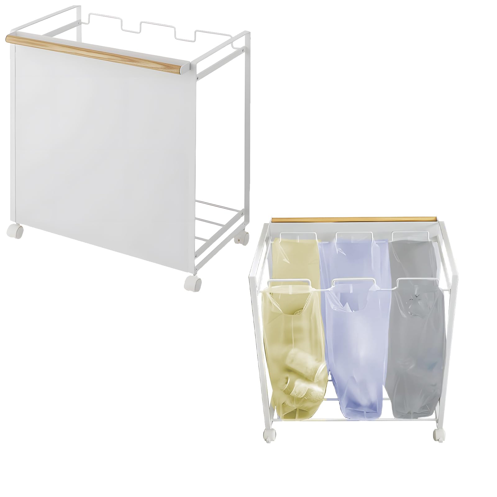 3分別ゴミ袋ホルダー キャスター付き 目隠し 30L ゴミ袋スタンド キッチン レジ袋スタンド ポリ袋ホルダー 簡易ゴミ箱 フレームのみ 台所 分別ゴミ箱 枠だけ ペットボトル 炭素鋼製 おしゃれ 蓋