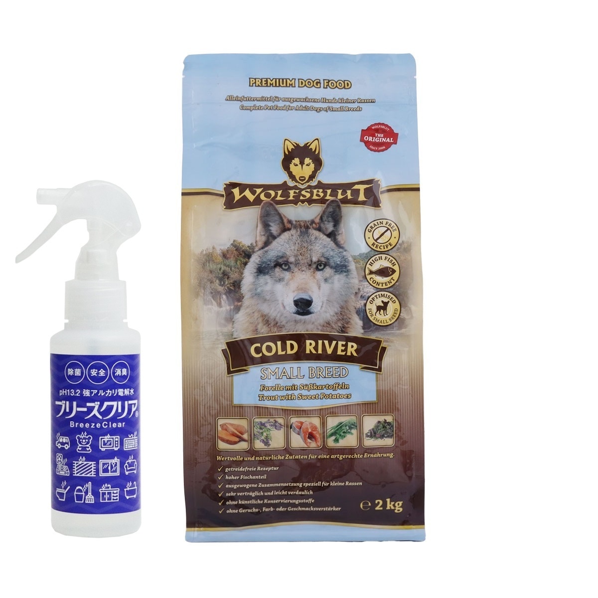 ウルフブラット スモールブリード コールドリバー（マスとスイートポテト）2kg 【ph13.2強アルカリ電解水100ml付き】