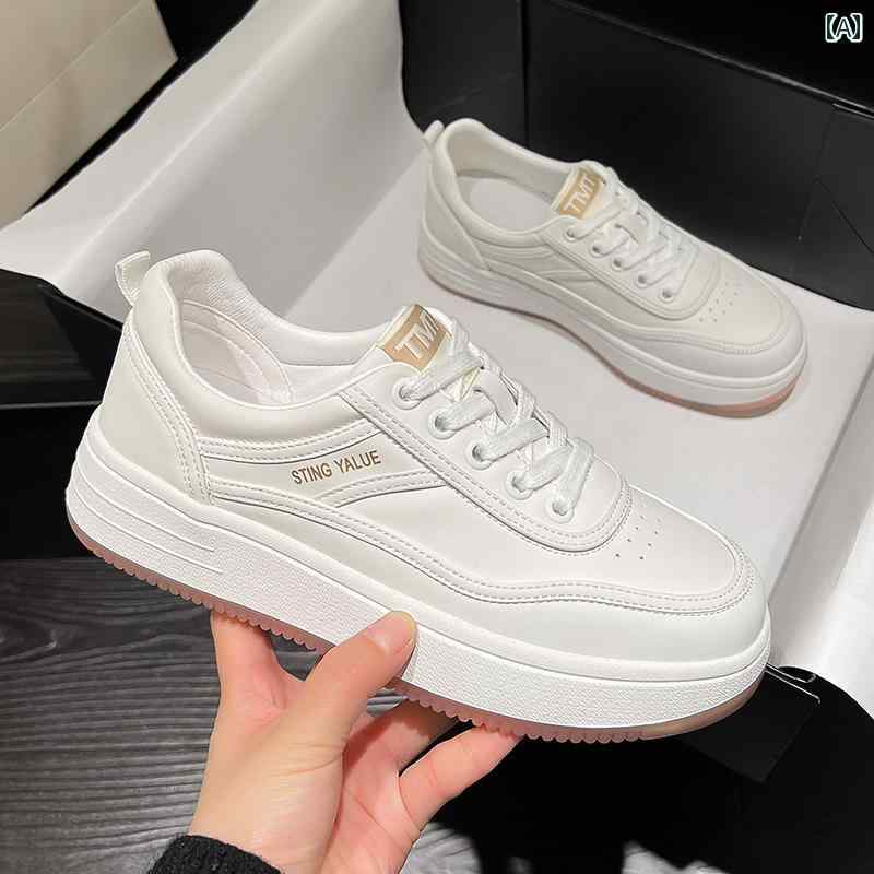 レディース 白靴 革 婦人靴 秋 滑り止め カジュアル 白 厚底 スポーツ レジャー アウトドア スニーカー 5,169円