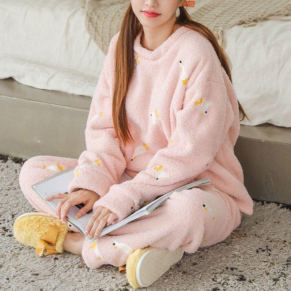 オリナルダ ツーピース ボア 털 パジャマ 女性 冬 パジャマ ホームウェア パジャマ 上下セット