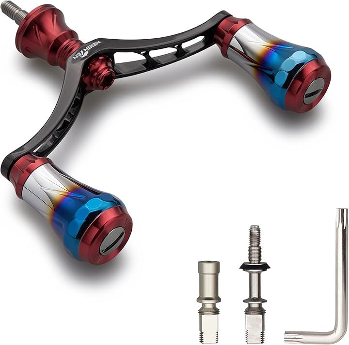 V3.0 80/98mm リール ハンドル 航空アルミ製 シマノ ダイワ 通用 スピニングリール Arch(ワインレッド(ノブ)＆ブラック(ハンドル), V4.0 - 80mm)