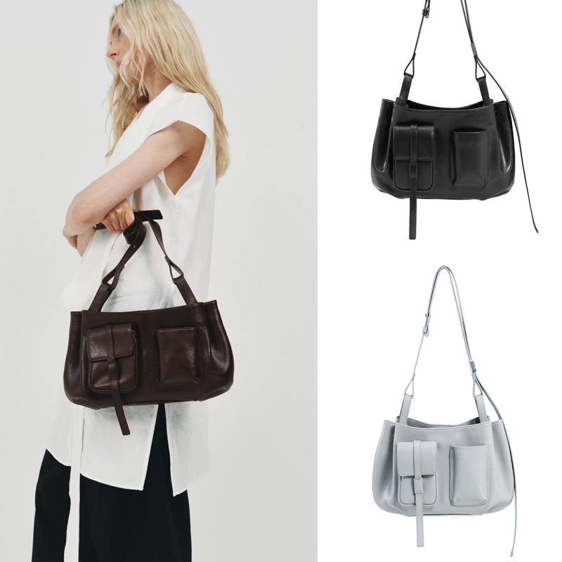 [AHNI] Pocket bag_3 color / Red Brown / Black / Light grey / 2WAYトートショルダーバッグ