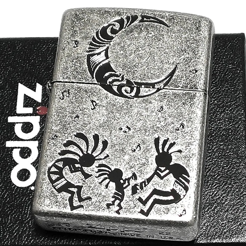 ZIPPO ココペリ 月 ジッポ ライター お守り 古美仕上げ シルバーイブシ 彫刻 ネイティブインディアン 御守り メンズ 珍しい ギフト プレゼント