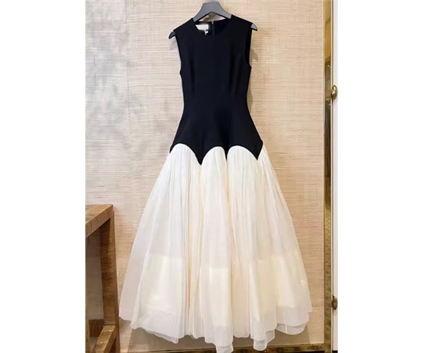 レディース ワンピース プルオーバー ドレス ロング 袖なし ノースリーブ Aライン ハイウエスト 切り替えデザイン ドッキング かわいい 大人可愛い きれいめ シンプル カジュアル 上品 おしゃれ