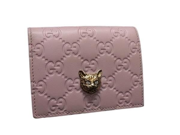 財布 グッチシマ キャットヘッド レザー 548057 ゴールド金具 ピンク 折財布 小銭入れ サイフ プレゼント 札入れ 人気 カード入れ ブランド ウォレット メンズ【本物保証】
