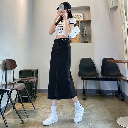 ボトムス レディース スカート ロング丈 デニム ハイウエスト タイト スリット ストレート キレイ目 おしゃれ カワイイ 大人可愛い スタイリッシュ 美シルエット 韓国 上品 トレンド 普段使い 5,111円