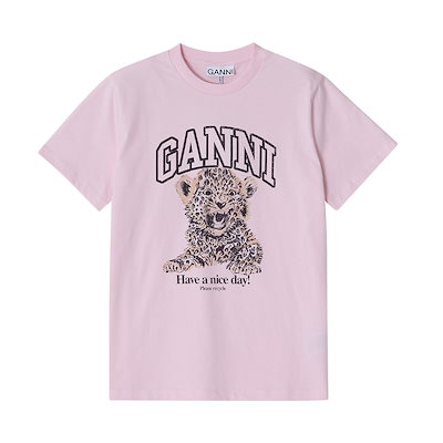 早期完売★GANNI★レオパード ロゴ プリント Tシャツ T4161 868 Qoo10 ガニー GANNI T4161 868 レオパー