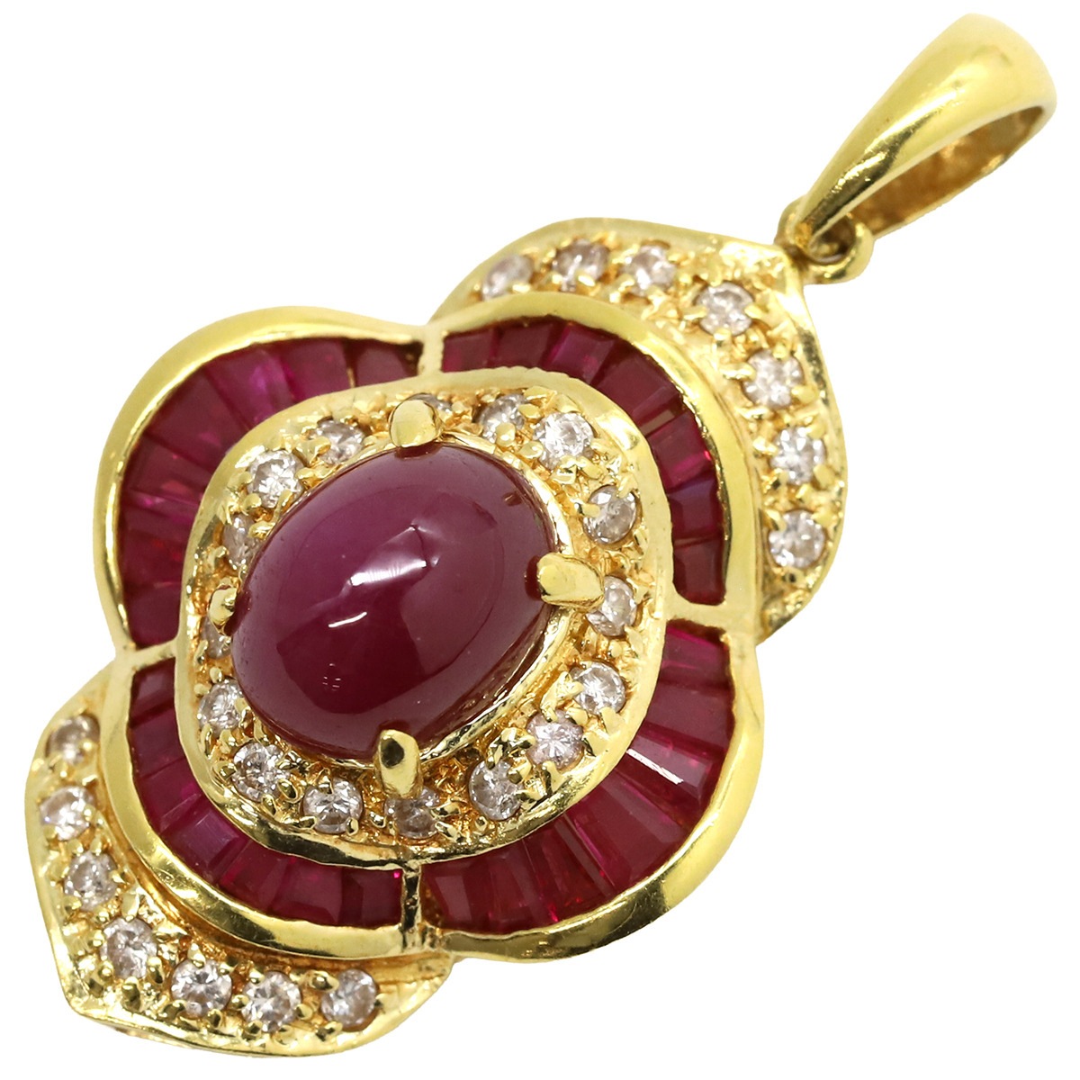 ペンダントトップ ルビー ダイヤ K18YG ルビー ダイヤモンド イエローゴールド 赤 レッド 750 18K YG 【中古】 108,768円