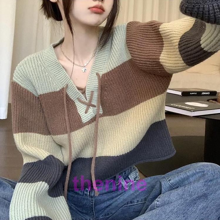 安い商品 今日だけ ニットセーター レディース 秋冬 長袖トップス Vネックセーター ボーダー柄ニットトップス ニットインナー プルオーバー ゆったり 風 カジュアル ギフトポイント