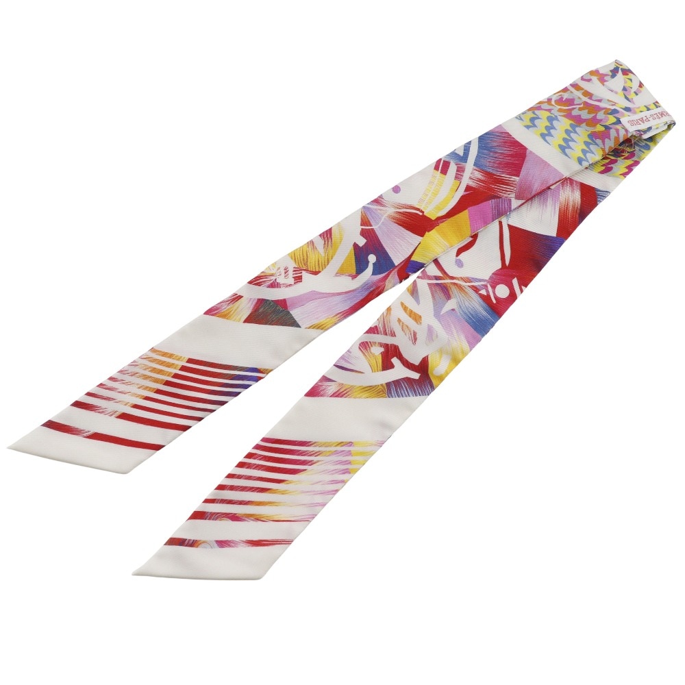 ツイリー 京都マーブル スカーフ シルク ホワイト ローズ レディース 未使用 Sランク