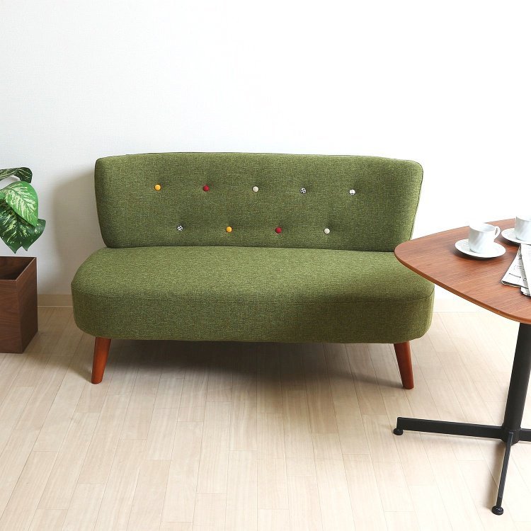 ソファー おしゃれ 2人掛け ファブリック 幅123×奥行67×高さ68cm グリーン