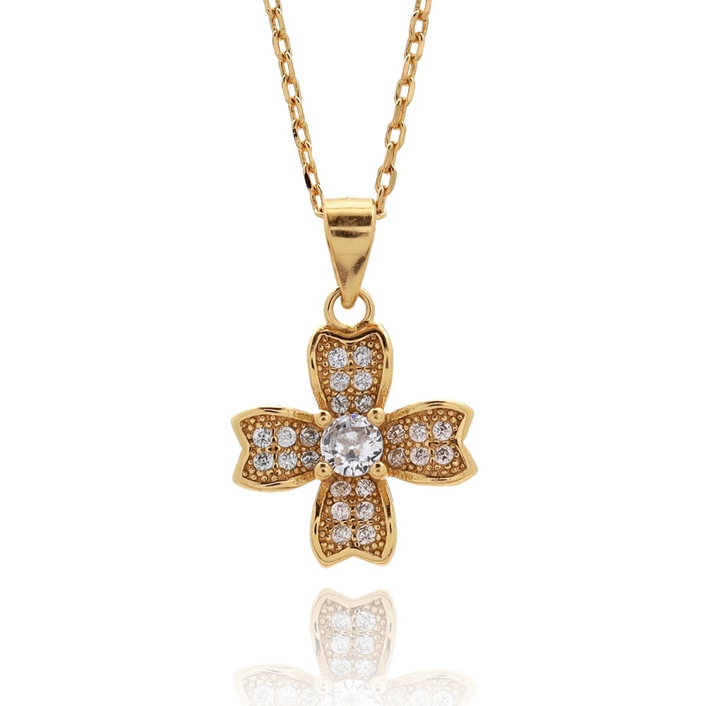 S925 花 フラワー ネックレス 金 [fhns014-gold]