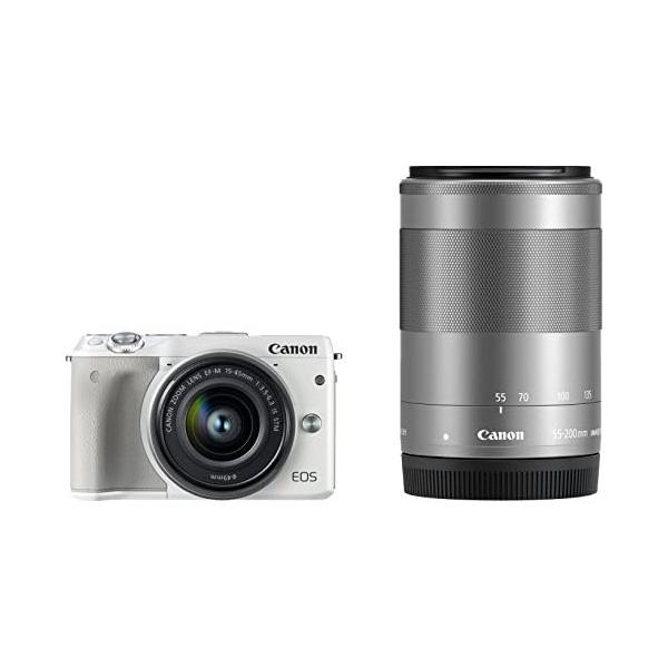 【中古】Canon ミラーレス一眼カメラ EOS M3 ダブルズームキット(ホワイト) EF-M15-45mm F3.5-6.3 IS STM EF-M55-200mm F4.5-6.3 IS STM