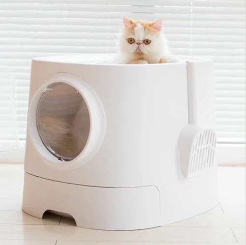 U猫 トイレ 樹洞タイプ キャットトイレ 散らかりにくいネコトイレ 本体 フルカバー 猫トイレ お掃除簡単 飛び散りにくい 大型猫 スコップ付き シンプル ペットトイレ おしゃれ 猫用品 51*43.