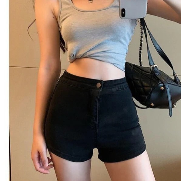 レディース用ハイウエストホワイトデニムショートパンツ夏のホットスタイル薄手タイトストレッチスリムフィットヒップにフィットするホットパンツ