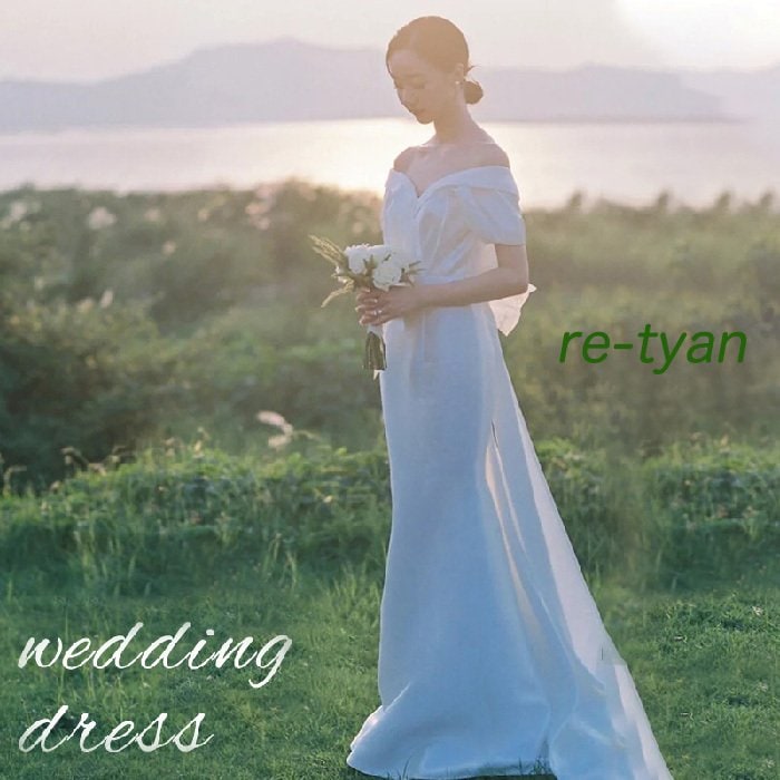 ウェディングドレス エンパイアライン スレンダー 背中空きロングドレス 白結婚式二次会披露宴前撮り後