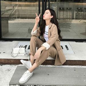 スーツ/2点セット/レディース/テーラードジャケット+ロングパンツ/セットアップ/無地/ゆったり/事務服/通勤/面接/就活/フォーマル/オフィス/仕事/秋物