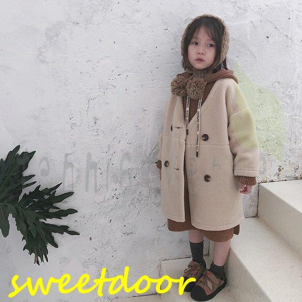 イベント特典 秋冬キッズ 中綿コート チェスターコート 秋冬 女の子 シープボア 風 Ｖネック 子供服 アウター ダブルコート ロングコート