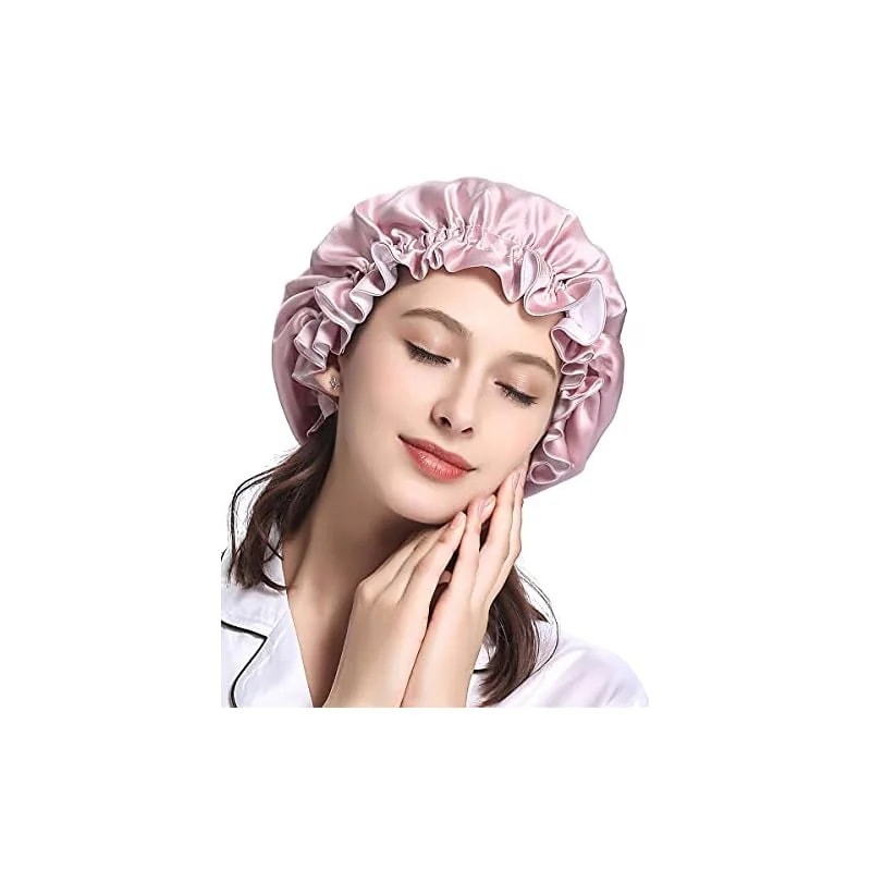 【即納】LilySilk(リリーシルク）天然シルク100% ナイトキャップ 枝毛防止 保湿美髪 ロングヘア用 お休みキャップ 就寝用 産後用 (パラピンク＆アイボリー)