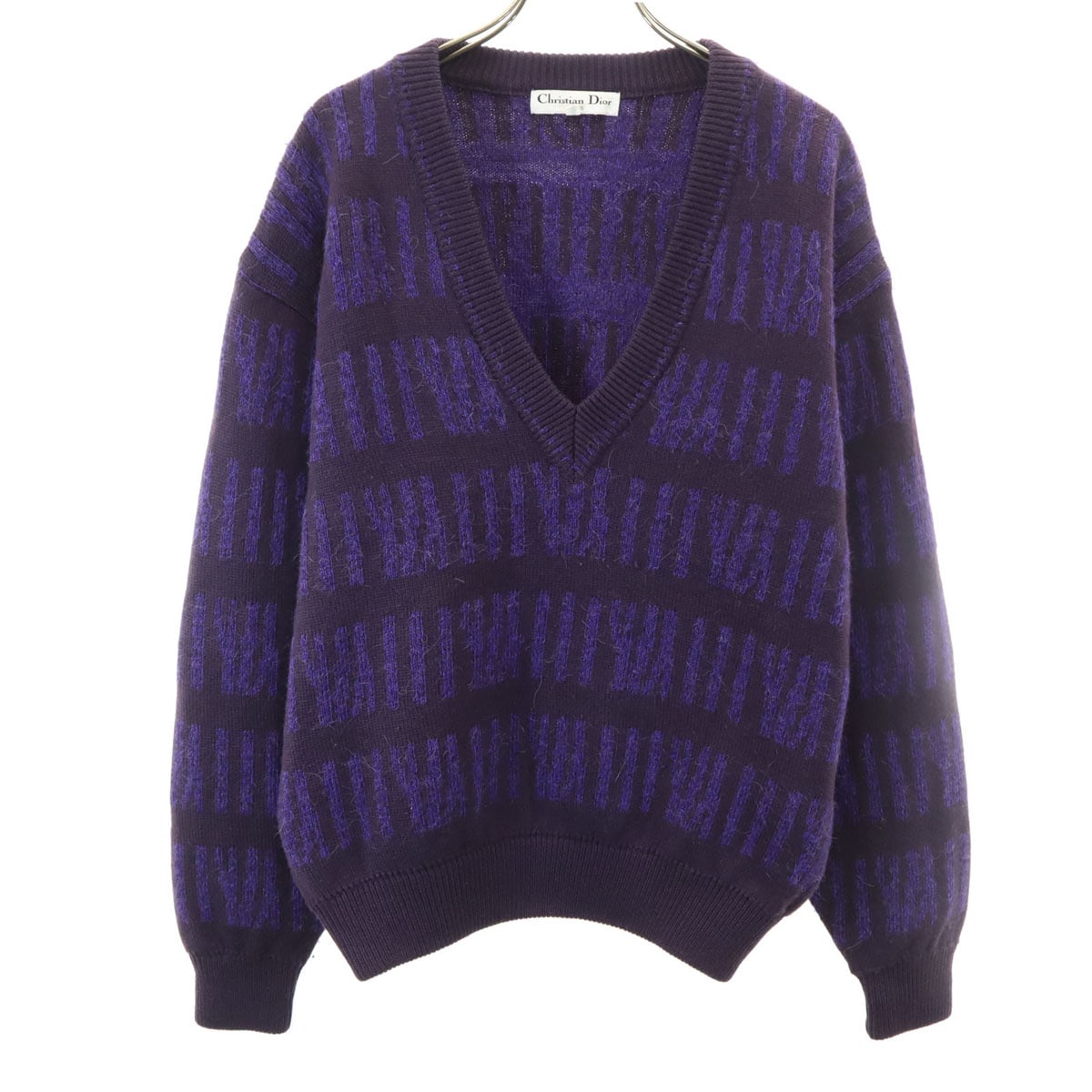 Christian Dior SPORTS クリスチャンディオールスポーツ 90s ウール100％ オールド 長袖 Vネック セーター M パープル系 ニット メンズ 古着