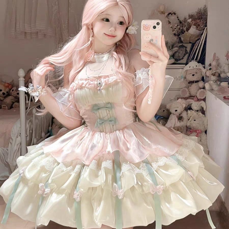 キキョウハウス 恋の神様の御用心 ロリータ ロリータ サスペンダー 可愛い プリンセスドレス ショートスカート 夏