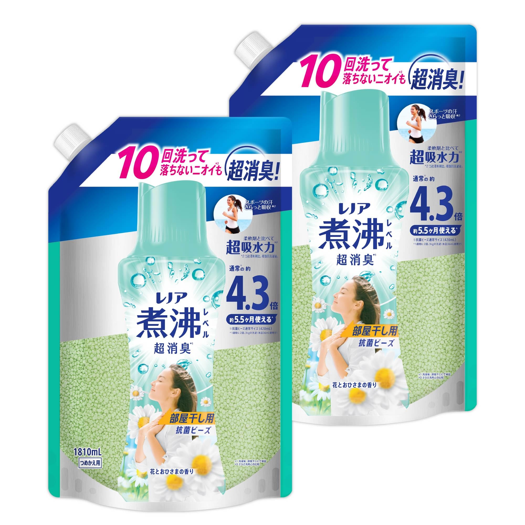 即日発送 レノア Lenor 煮沸レベル超消臭 抗菌ビーズ 部屋干し 花とおひさまの香り 詰め替え 1,810mL×2袋 [大容量]【まとめ買い】