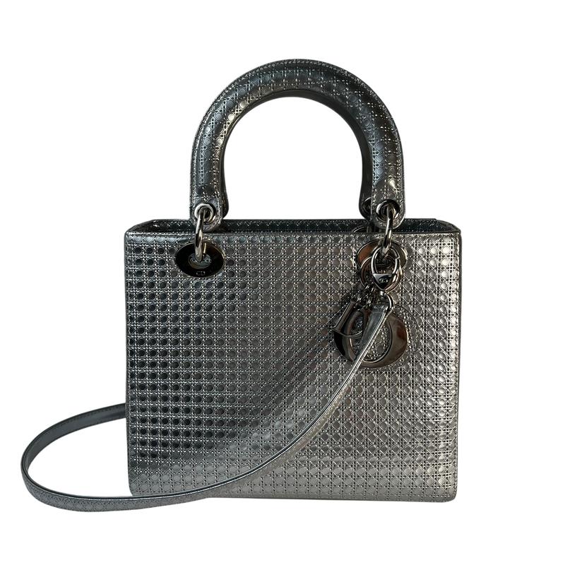 Dior レディディオール パテントレザー ショルダーバッグ ２WAYシルバー A-7938