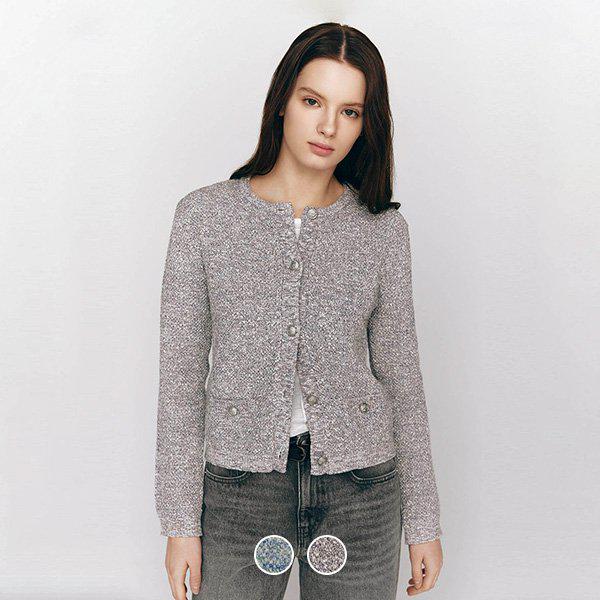 [] 355508 女性 5gg ツイード ラウンドネック カーディガン