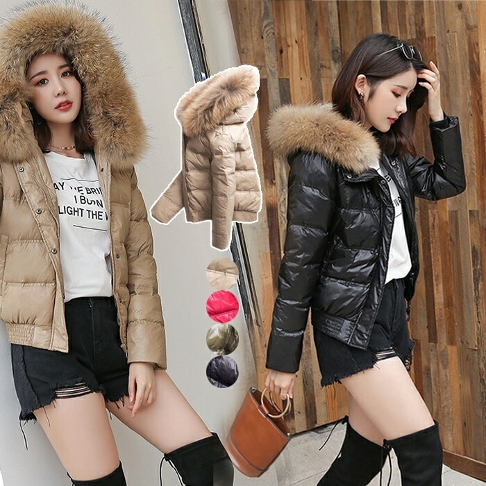 ダウンジャケット ダウンコート レディース ショート丈 ファーフード 防寒コート 軽量 保温 ライトダウン アウター 暖かい ポケット 4色 S/M/L/XL/2XL 無地 オシャレ 女性 防寒対策