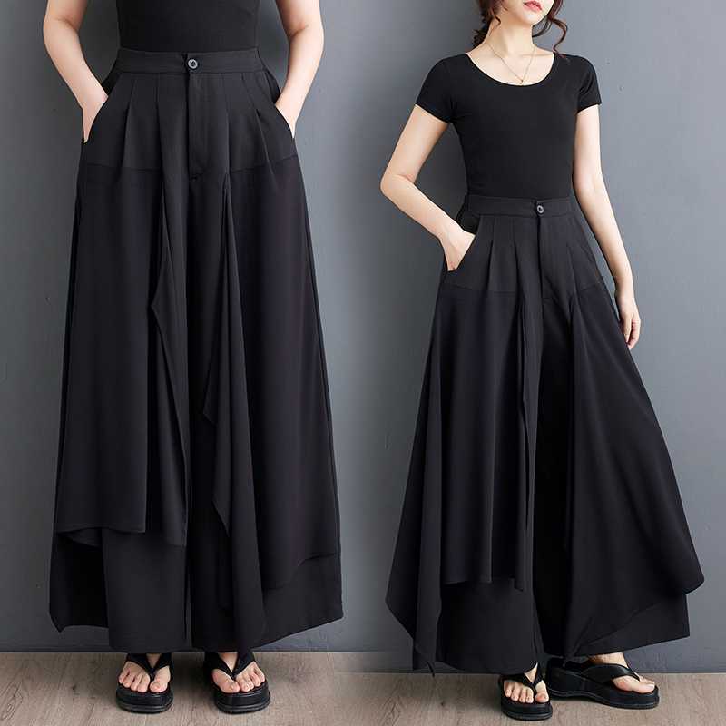 「ファットガール」 2024夏 ゆったり ワイドパンツ 偽2セット スカート風 ロングパンツ キュロットスカート30%までに制限