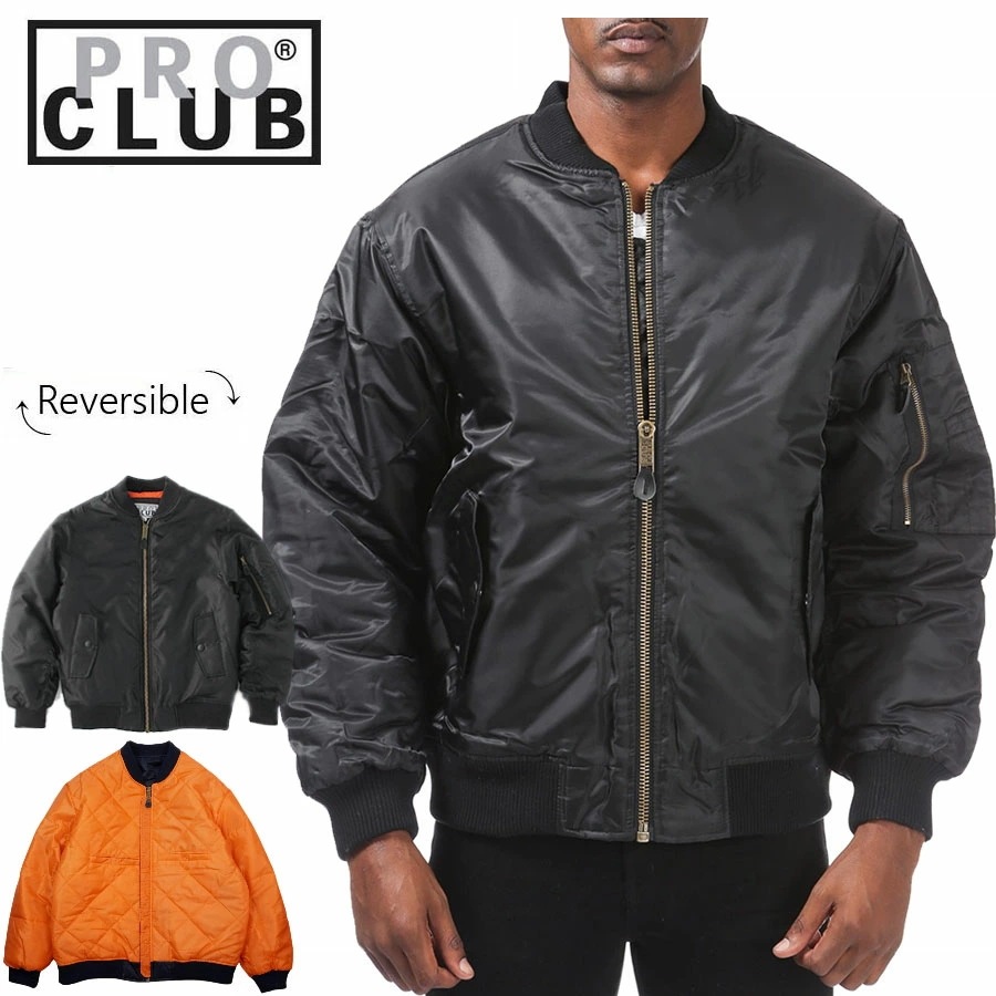 プロクラブ PRO CLUBメンズ ジャケット129 FLIGHT JACKETリバーシブル フライトジャケットブラック BLACKMA-1 無地 オレ