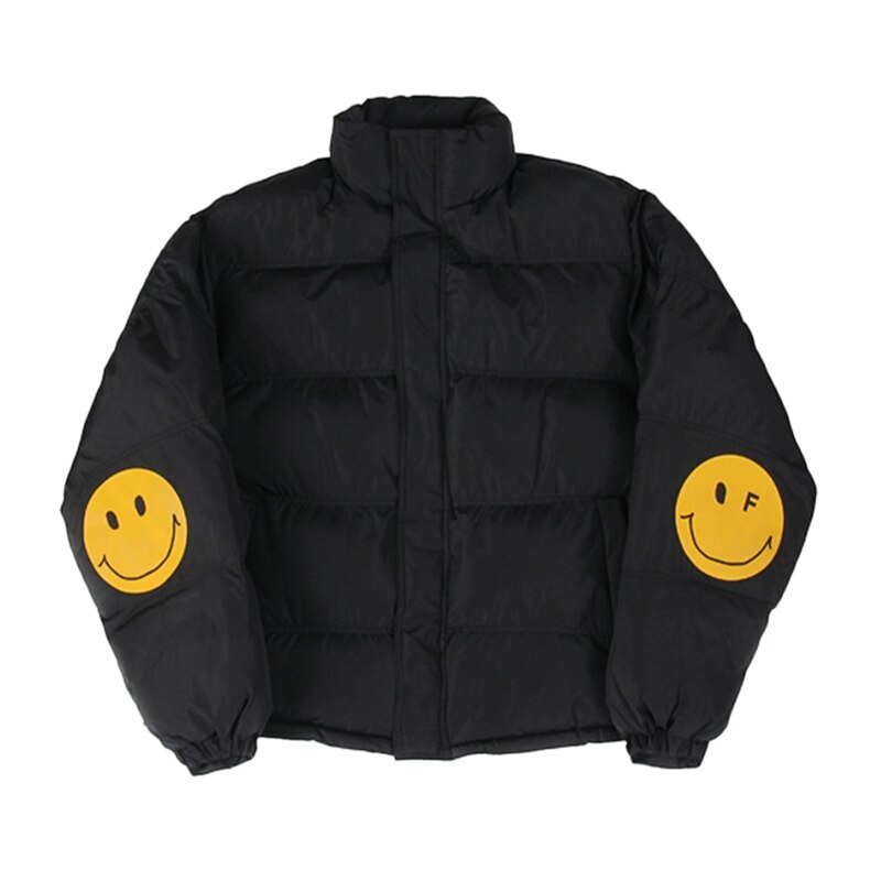 [UNISEX]Elbow Scotch Dot Smile Clip Short Down Jacket_black
