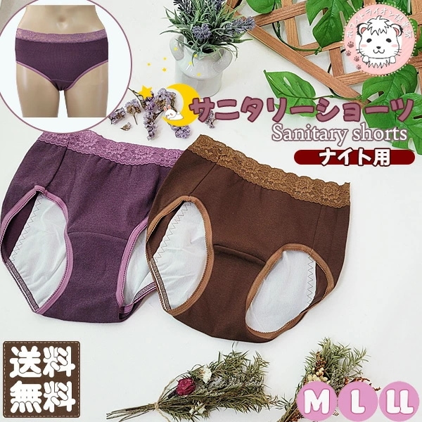サニタリーショーツ ナイト用 ウエストレース 夜用 生理用ショーツ 日本製 4枚セット M/L/LL