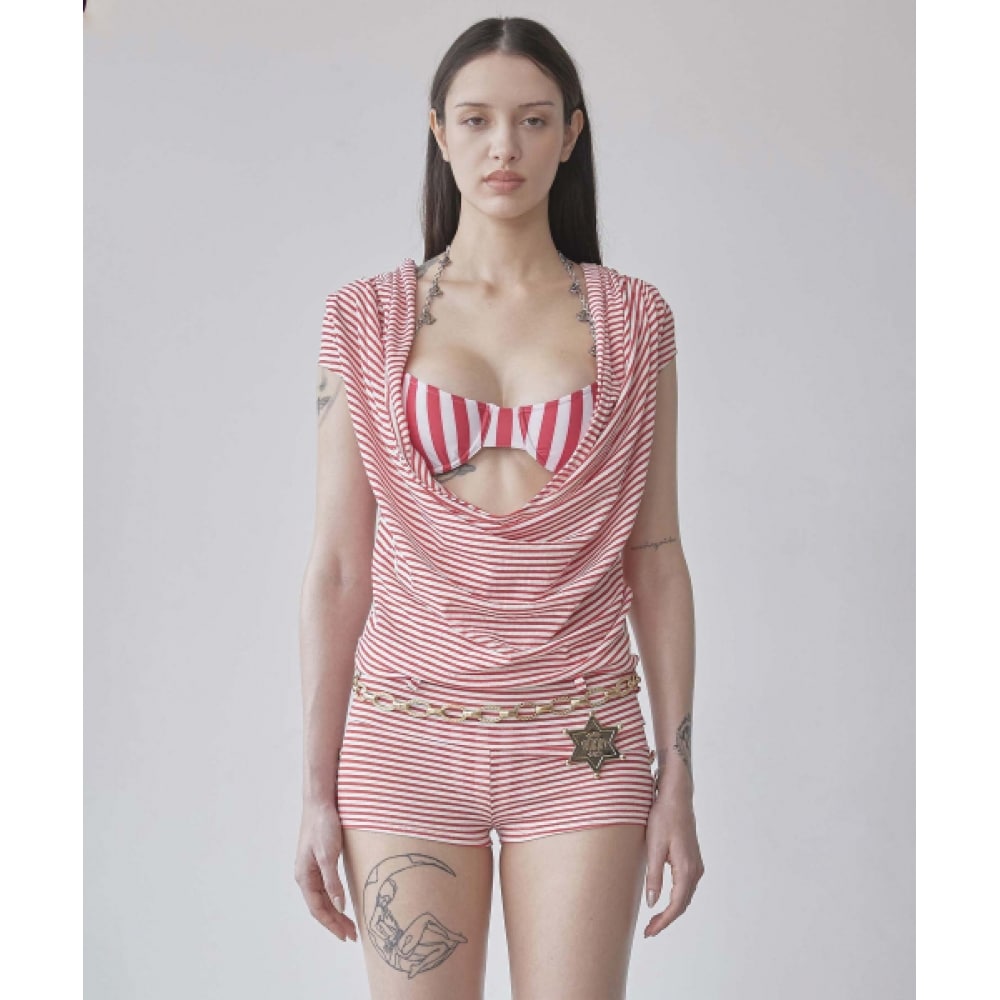 SCULPTOR マリン ドレープ ロンパー レッド モデル名