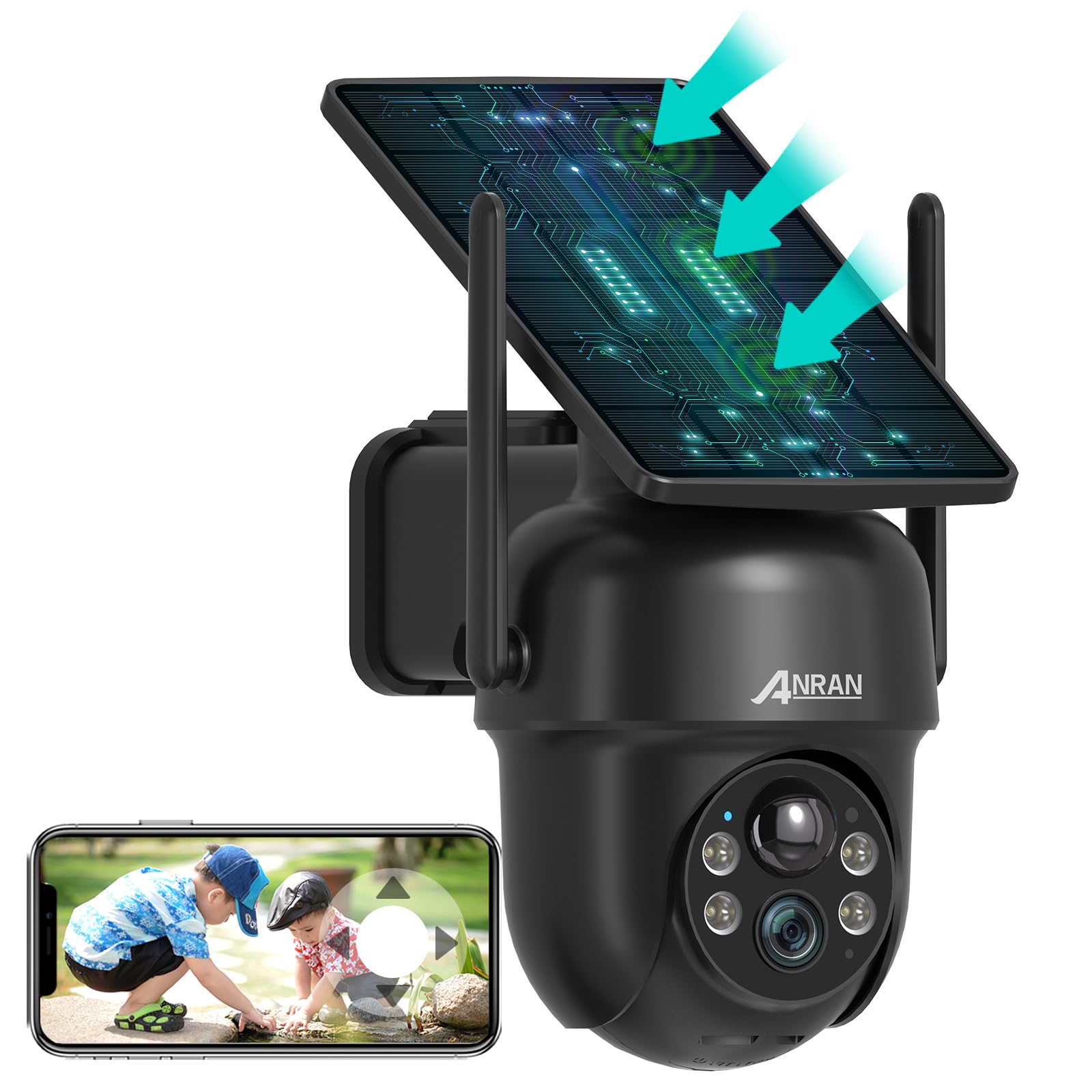 【2025強化版500万画素・一体型高効率充電Alexa対応】ANRAN 防犯カメラ 屋外 ソーラー 電源不要 監視カメラ 屋外 ソーラー 500万画素 電池式屋外監視カメラ ソーラー給電式 無線屋