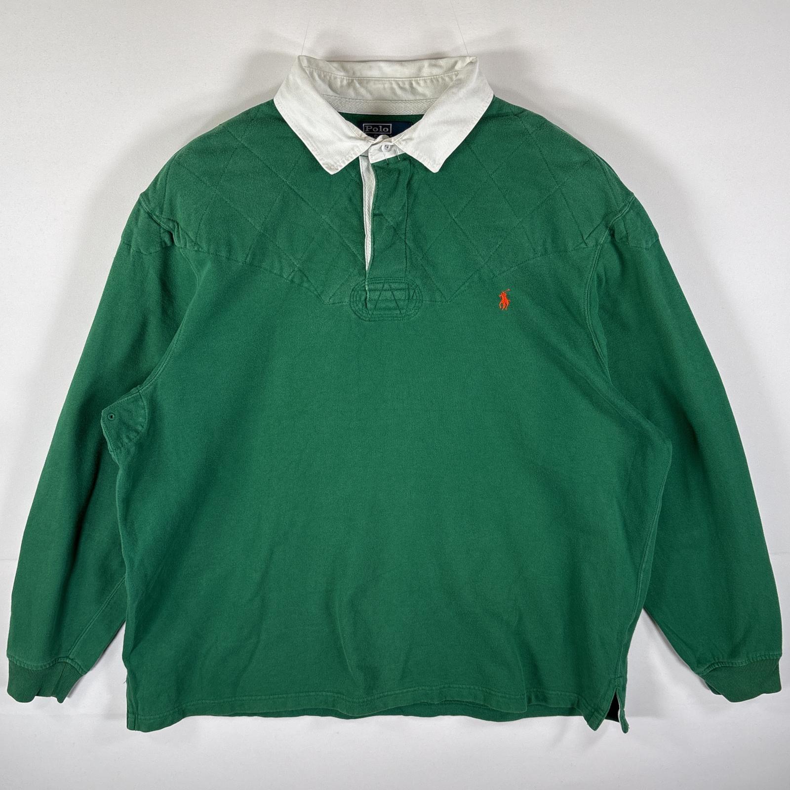 古着 90s/90年代 ポロバイラルフローレン Polo by Ralph Lauren ラガーシャツ 長袖 ワンポイント 大きいサイズ 2XB BIG グリーン メンズ
