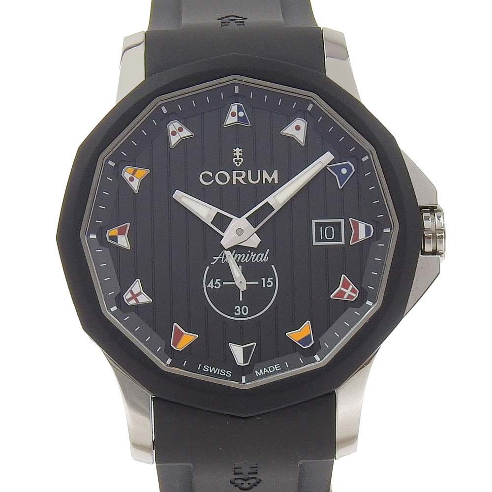 CORUM コルム アドミラル42 395.102.22 F371AN12 腕時計 ステンレススチール ラバー 自動巻き アナログ表示 メンズ 黒文字盤 中古品 A+ランク