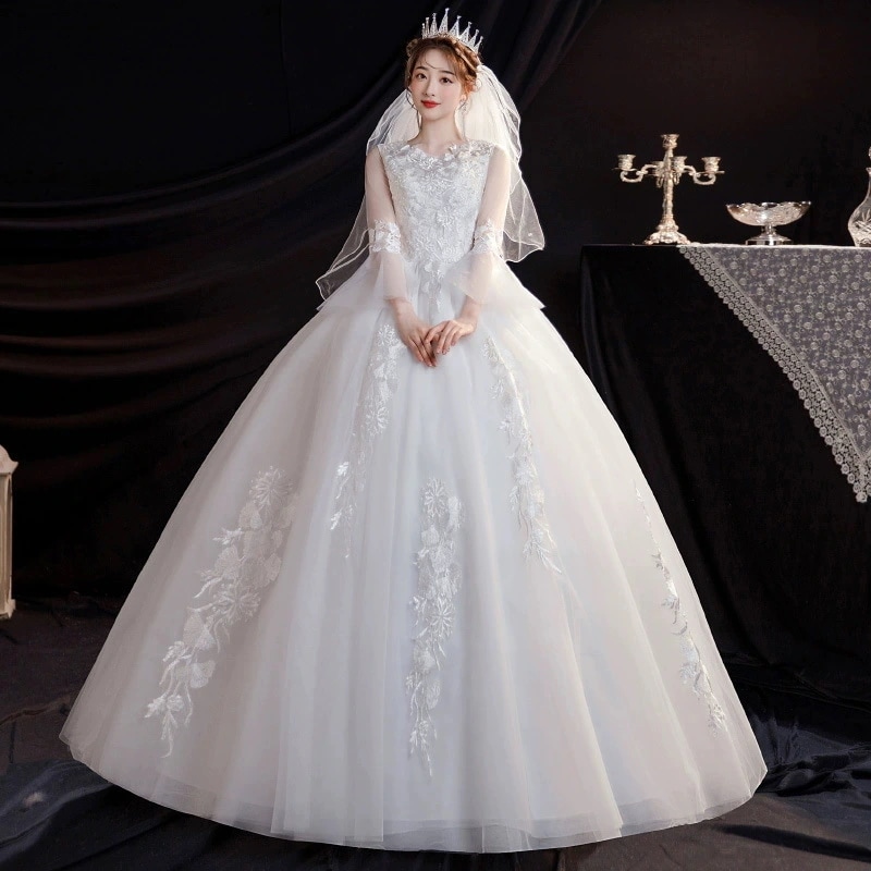 ウェディングドレス ドレス 花嫁 結婚式 披露宴 大きいサイズ Aラインドレス ブライダルドレス ロングドレス 刺繍入り ウェディング ロング お姫様 新作