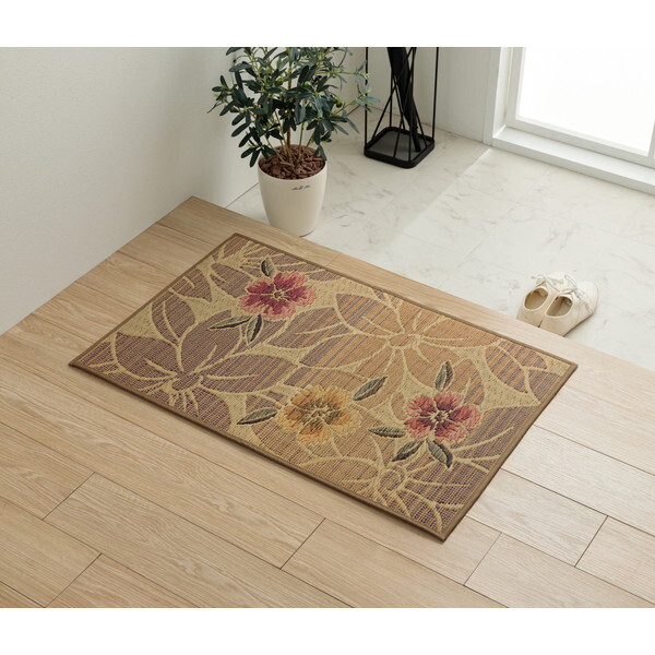 1080090024704 玄関 マット 室内 おしゃれ 日本製 国産 い草 自然素材 花柄 モダン ベージュ 約70×120cm メーカー直送